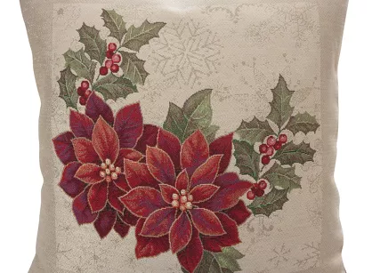 Poszewka świąteczna 45x45 1271 gobelinowa z gwiazdką betlejemską i połyskującą złotą nicią