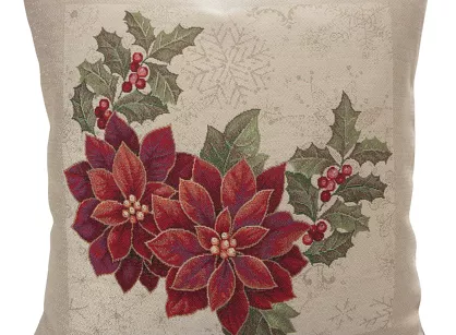 Poszewka świąteczna 45x45 1271 gobelinowa z gwiazdką betlejemską i połyskującą złotą nicią