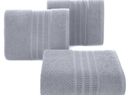 Ręcznik bawełniany 70x140 ROSITA srebrny z subtelną bordiurą w delikatne poziome paski
