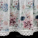 Zazdrostka gotowa w tunelu 150x30 DORA biała z etaminy zdobiona koronką z nadrukiem kwiatowym - 6