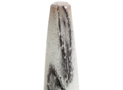 Wazon dekoracyjny szklany fi 11x31 LUCAS kremowy z marmurkowym stalowym wzorem wykonany ręcznie