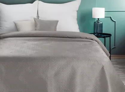 Narzuta welwetowa 200x220 LUIZ 5 beżowa w geometryczny wzór