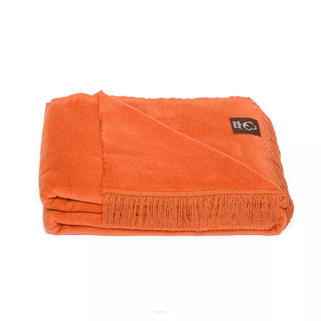 Koc bawełniany 150x200 0293-8 ginger rudy gładki z frędzlami