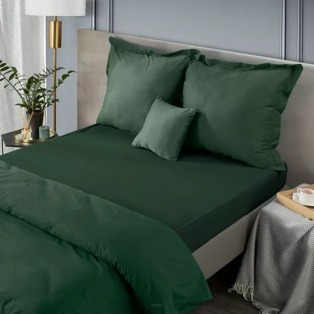 Prześcieradło z satyny bawełnianej z gumką NOVA 3 ciemna zieleń 180x200