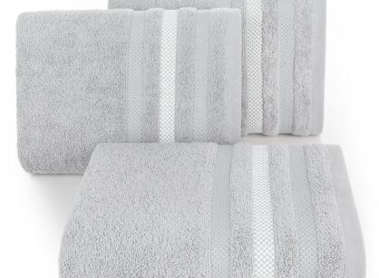 Ręcznik bawełniany 50x90 GRACJA stalowy z welurową bordiurą w 3 pasy z dodatkiem lśniącej nici