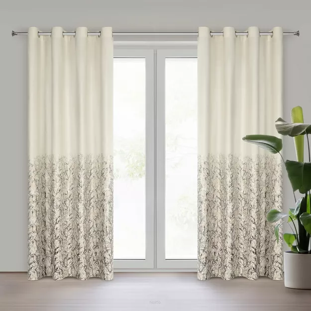 Zasłona na przelotkach 140x250 TORI welwetowa kremowa z szampańskim wzorem gałązek