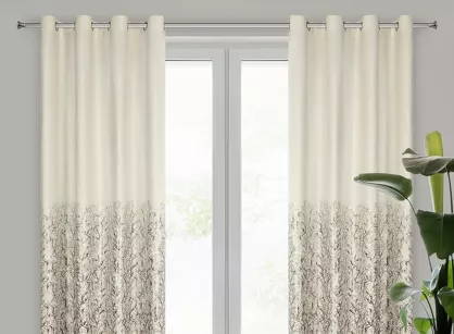 Zasłona na przelotkach 140x250 TORI welwetowa kremowa z szampańskim wzorem gałązek