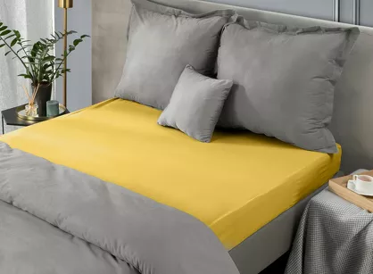 Prześcieradło z bawełny jersey z gumką musztardowe 160x200 Design 91