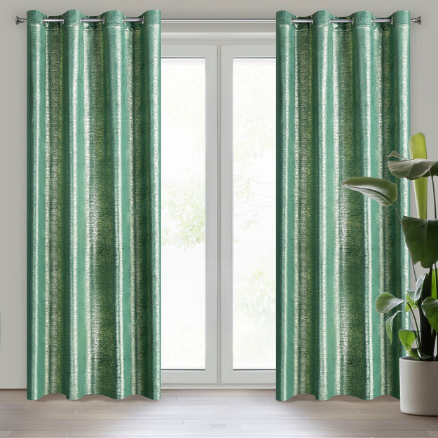 Zasłona na przelotkach 140x250 MABEL welwetowa ciemna zieleń ze złocistym nadrukiem