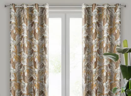 Zasłona na przelotkach 140x250 ADEL welwetowa popielata ze srebrnym nadrukiem na tle egzotycznych wyrazistych liści