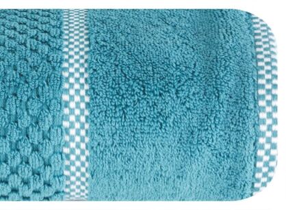 Ręcznik bawełniany 50x90 CALEB ciemny turkus o delikatnym wzorze krateczki i kontrastową bordiurą