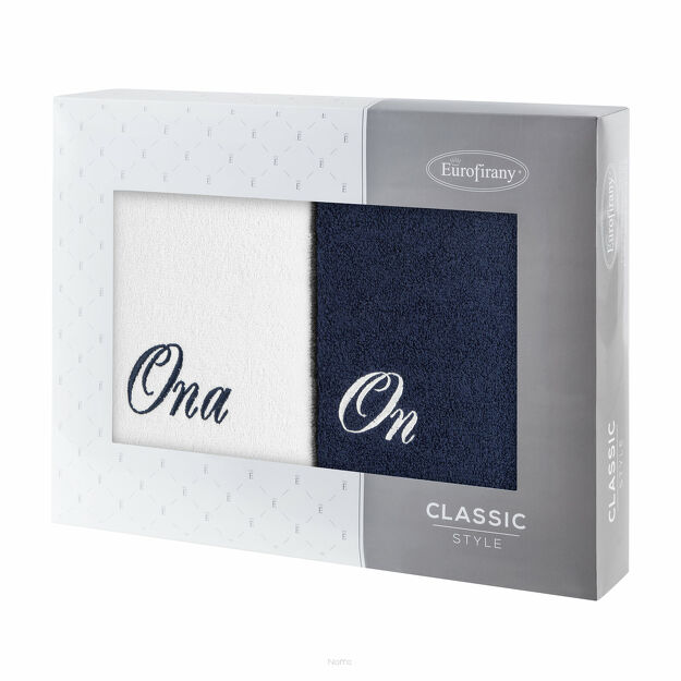 Komplet Ręczników 2x50x90 ON ONA białe granatowe