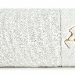 Ręcznik 50x90 GAJA Eva Minge kremowy z welwetową bordiurą sygnowaną logo projektantki 550 g/m2