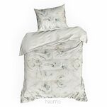 Pościel satynowa 220x200 SPRING 82 beżowa z wzorem ciemnoturkusowych liści z kolekcji Classic - 4