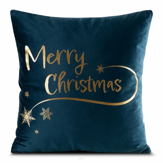 Poszewka świąteczna 45x45 JOY welwetowa granatowa z napisami świątecznymi