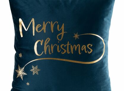 Poszewka świąteczna 45x45 JOY welwetowa granatowa z napisami świątecznymi