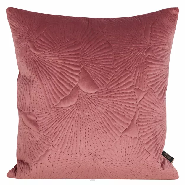 Poszewka welwetowa 45x45 VELVET 58C ciemny róż z wzorem liści miłorzębu