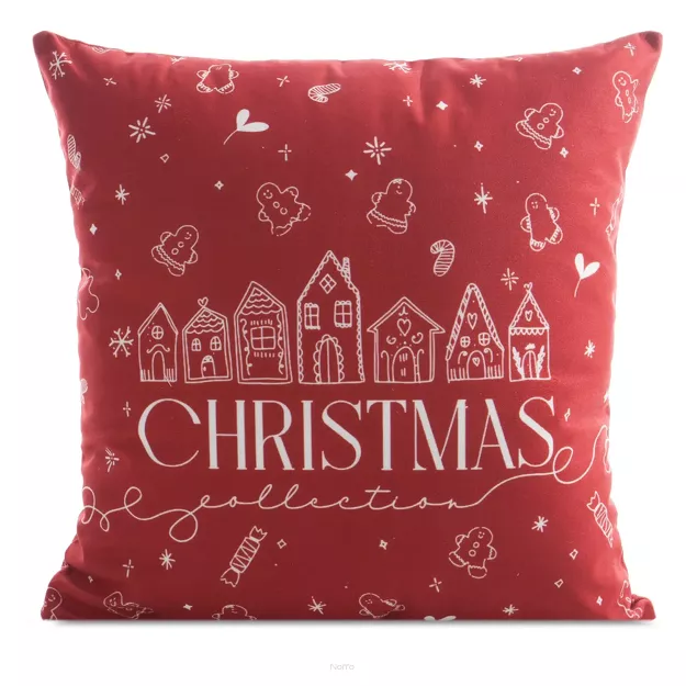 Poszewka świąteczna 45x45 200 welwetowa czerwona z białym wzorem świątecznym