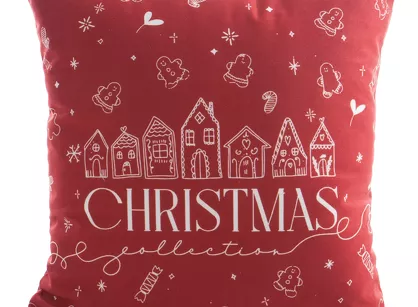 Poszewka świąteczna 45x45 200 welwetowa czerwona z białym wzorem świątecznym