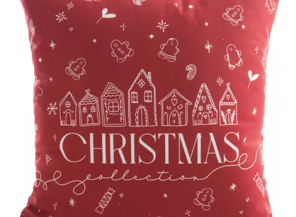 Poszewka świąteczna 45x45 200 welwetowa czerwona z białym wzorem świątecznym