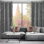 Zasłona gotowa na przelotkach 140x250 LIBI grafitowa z mikrofibry z błyszczącym srebrnym nadrukiem - 9