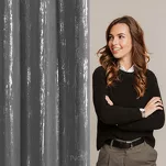 Zasłona gotowa na przelotkach 140x250 LIBI grafitowa z mikrofibry z błyszczącym srebrnym nadrukiem - 10