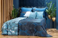 Poszewka welwetowa 45x45 LOTOS 8 turkusowa ze złotym nadrukiem kwiatu lotosu obszyta lamówką Limited Collection - 6