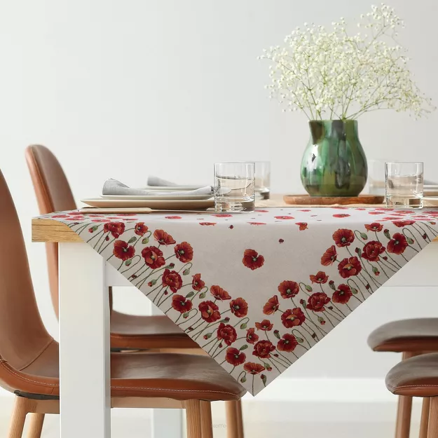 Nakładka gobelinowa 100x100 1064 naturalna z nadrukiem maków