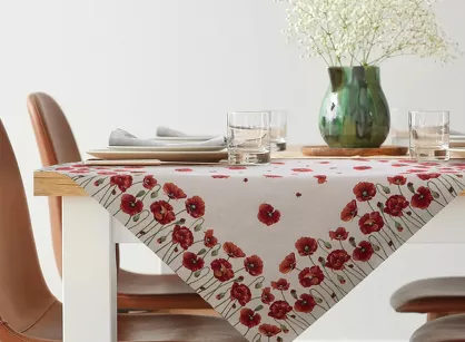 Nakładka gobelinowa 100x100 1064 naturalna z nadrukiem maków