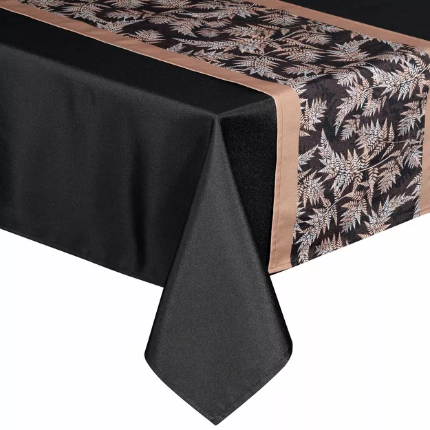 Obrus 140x180 z bieżnikiem 33x180 ANITA 1 czarny z wzorem paproci