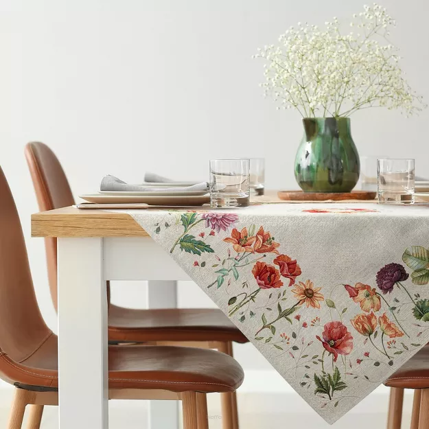 Nakładka gobelinowa 100x100 1239 popielata z wzorem kwiatów polnych