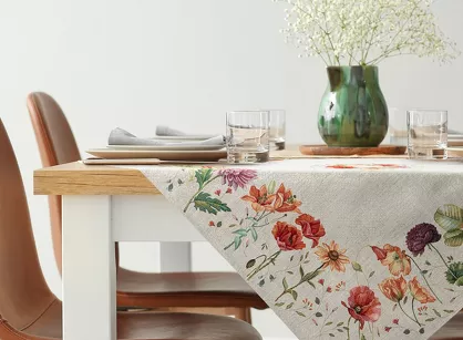 Nakładka gobelinowa 100x100 1239 popielata z wzorem kwiatów polnych