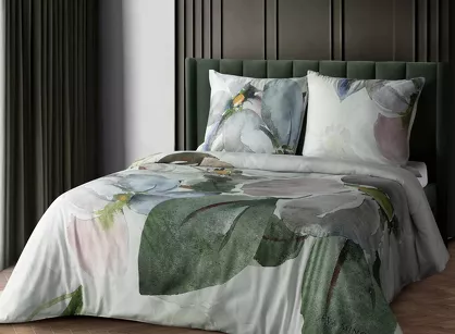Pościel z makosatyny 220x200 ALICE Eva Minge biała zielona wzór kwiatowy Premium