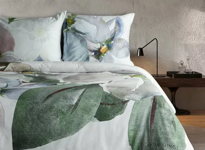 Pościel z makosatyny 220x200 ALICE Eva Minge biała zielona wzór kwiatowy Premium