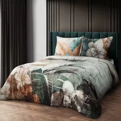 Pościel z makosatyny 160x200 SERENA Eva Minge czarna zielona designerski wzór