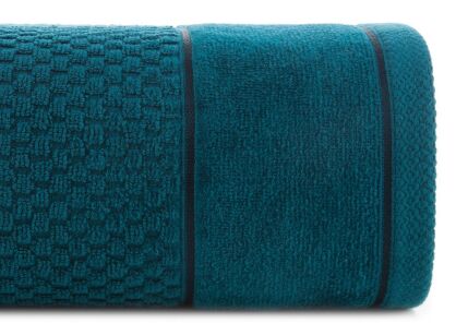 Ręcznik bawełniany 70x140 FRIDA turkusowy z fakturą kosteczki i szeroką welurową bordiurą