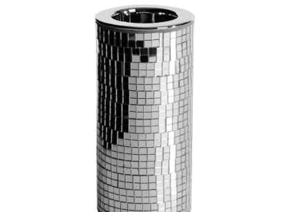Świecznik dekoracyjny fi 7x15 AURORA srebrny w kształcie kuli błyszczący ze szkiełkami