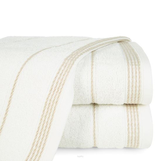 Ręcznik bawełniany 50x90 MIRA kremowy zdobiony bordiurą w pasy