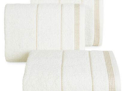 Ręcznik bawełniany 50x90 MIRA kremowy zdobiony bordiurą w pasy