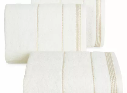 Ręcznik bawełniany 50x90 MIRA kremowy zdobiony bordiurą w pasy