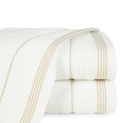 Ręcznik bawełniany 50x90 MIRA kremowy zdobiony bordiurą w pasy