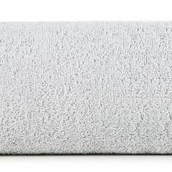 Ręcznik 70x140 VENUS Eva Minge srebrny zdobiony bordiurą w kolorze ręcznika z napisami projektantki 550 g/m2