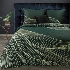 Pościel z makosatyny 220x200 PREMIUM 3 ciemna zieleń z falującym złotym wzorem z kolekcji Premium