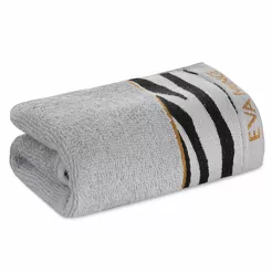 Ręcznik 30x50 EVA 22 Eva Minge srebrny z drukowaną bordiurą z wzorem zwierzęcym panterki