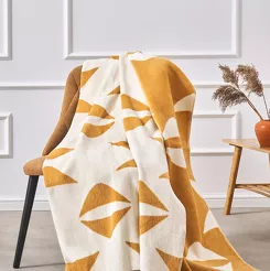 Koc bawełniany 150x200 2139-2 miodowy rogaliki wykończony szydełkiem