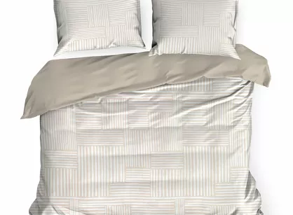 Pościel satynowa 160x200 SPRING 80 beżowa z wzorem geometrycznym z kolekcji Classic