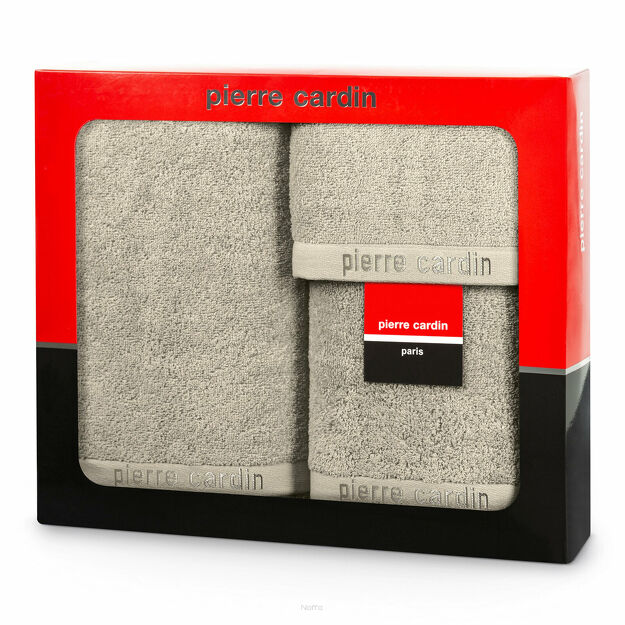 Komplet Ręczników EVI Pierre Cardin jasny beż zdobione bordiurą w kolorze ręcznika z logo marki z kolekcji Premium 430 g/m2