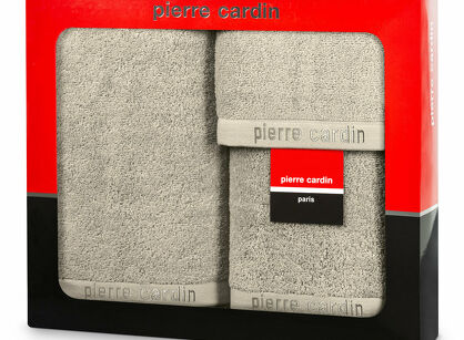 Komplet ręczników EVI Pierre Cardin jasny beż zdobione bordiurą w kolorze ręcznika z logo marki z kolekcji Premium