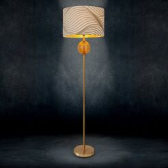 Lampa stojąca 46x165 BLANCA 3 biała z welwetowym abażurem w złoty falujący wzór Limited Collection