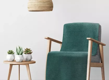 Koc na fotel bawełniany 70x160 AMBER turkusowy o strukturze wafla Design 91